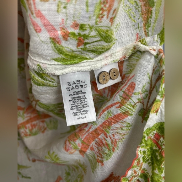 CYNTHIA ROWLEY Linen Surfer Tropical  Beach Camp Cap Sleeve Shirt Dress Size L - Picture 6 of 9